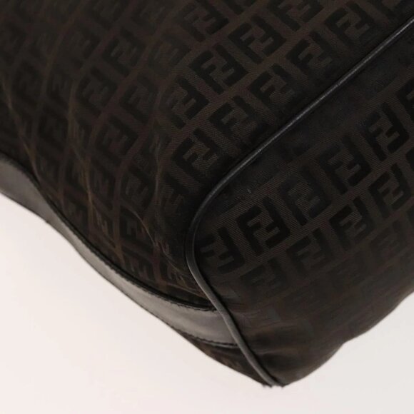 FENDI Zucchino Canvas Shoulder Bag Black Brown Auth bs27098 - Picture 8 of 16